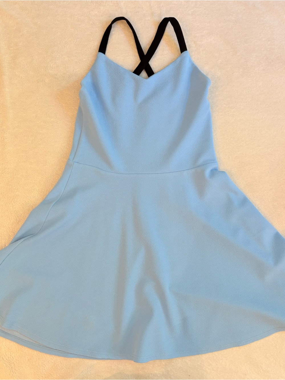 Aqua Girl Light Blue Sleeveless Skater Dress with Black Crisscross Straps Sz L